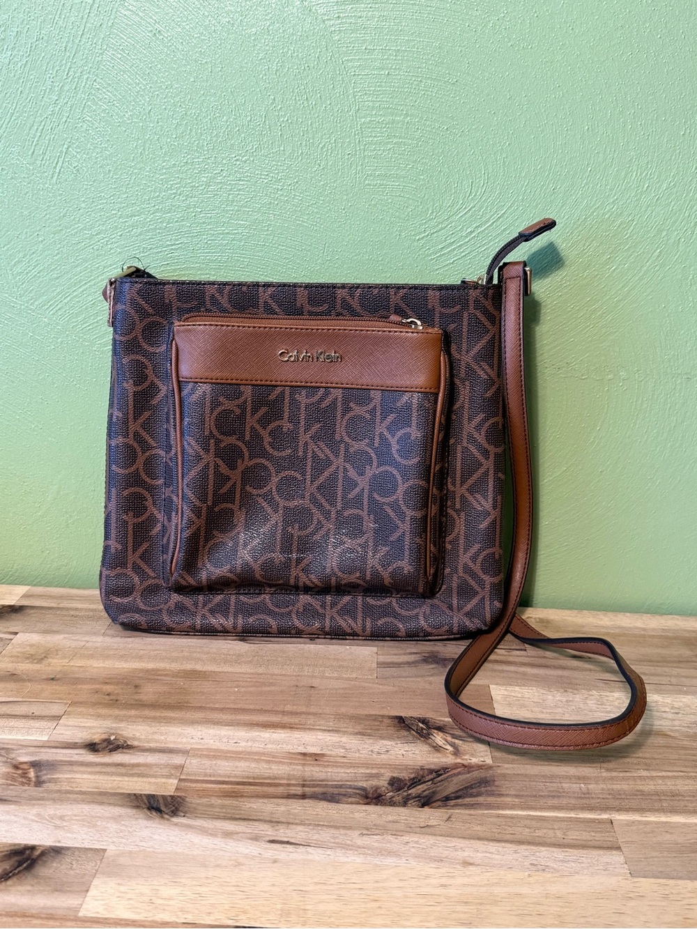 Calvin Klein Brown Monogram Crossbody Shoulder Bag